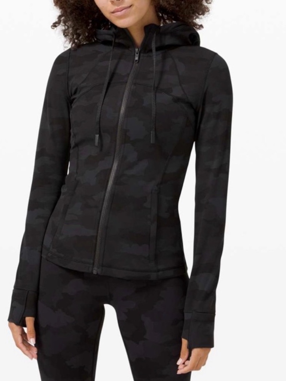Lululemon Zip-up Hooded Define Jacket in "Heritage 365 Camo Deep Coal Black Sz 8